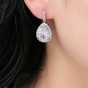 Elegant Bridal Teardrop Diamond Earrings 925 silver